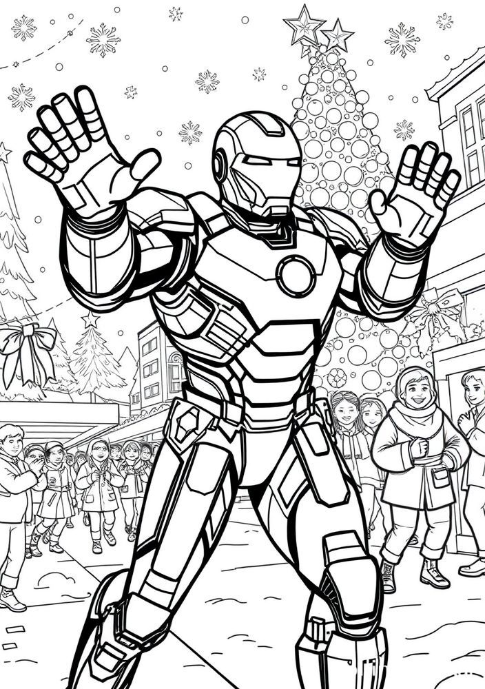 Homem de Ferro em um desfile de Natal para colorir