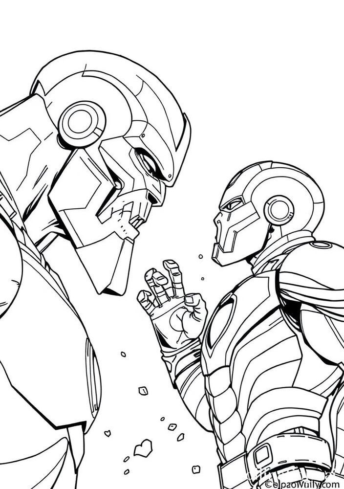 Homem de Ferro em um momento épico contra Thanos para colorir