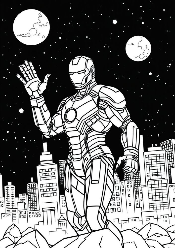 Homem de Ferro em um patrulhamento noturno para colorir