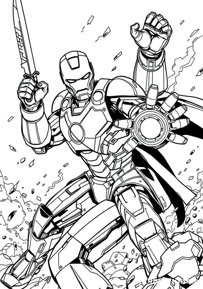 Homem de Ferro em uma batalha épica para colorir