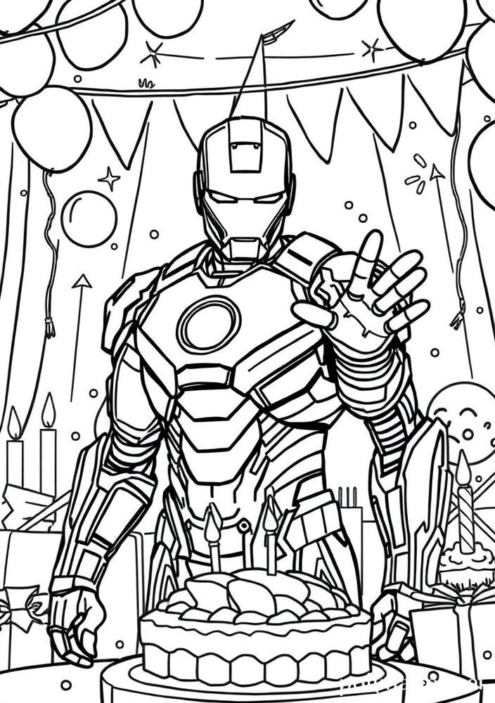 Homem de Ferro em uma festa de aniversário para colorir