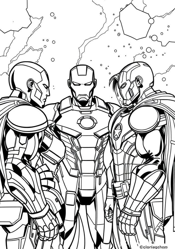 Homem de Ferro falando com os Vingadores para colorir