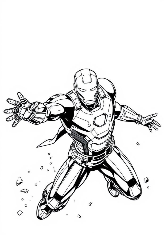 Homem de Ferro fazendo uma exibição de voo para colorir