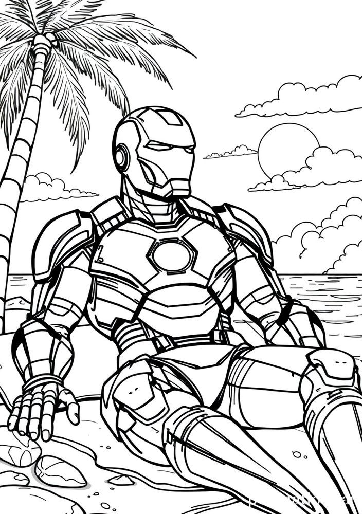 Homem de Ferro feliz em cenários de verão para colorir