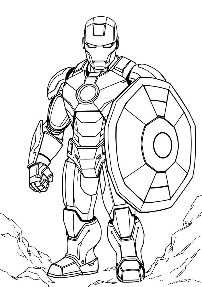 Homem de Ferro segurando seu escudo para colorir