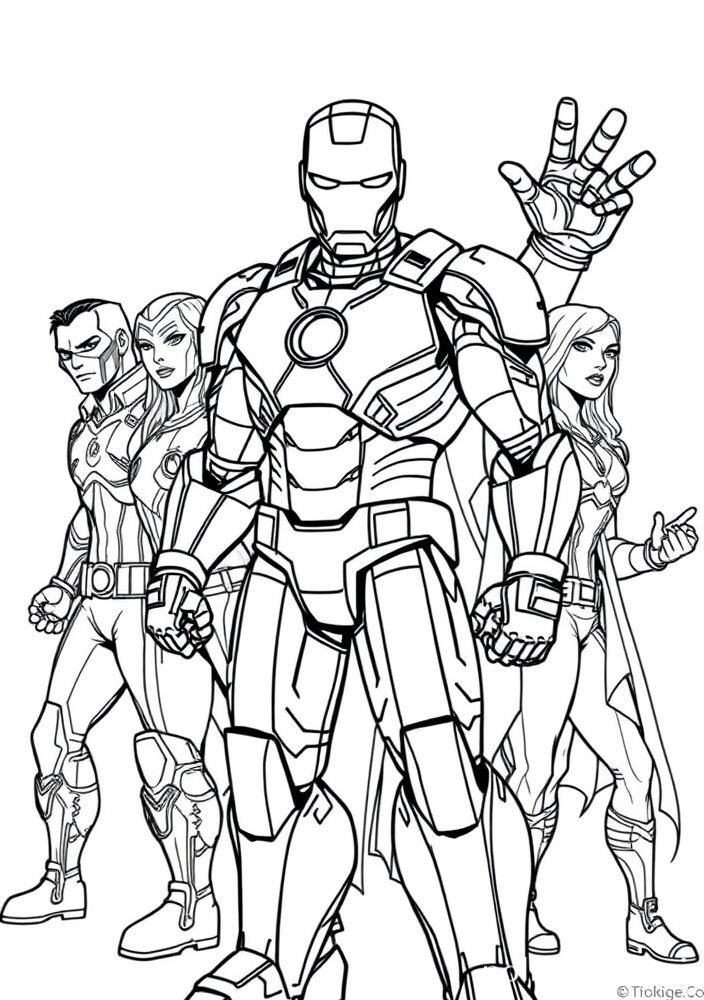 Iron Man e sua equipe dos Vingadores para colorir