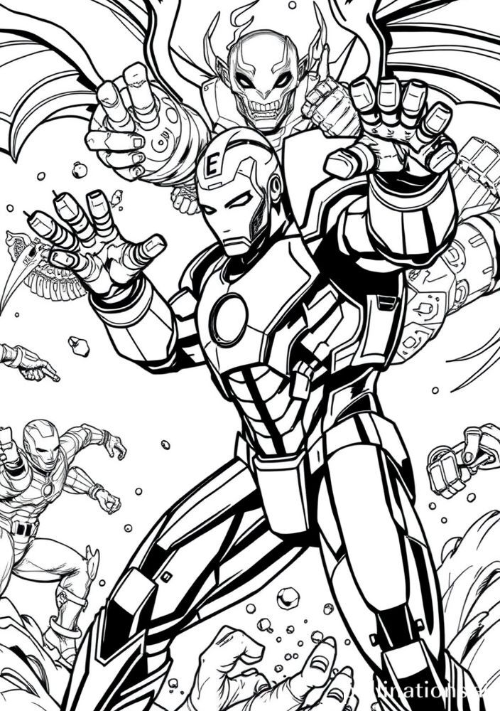 Iron Man enfrentando vilões para colorir