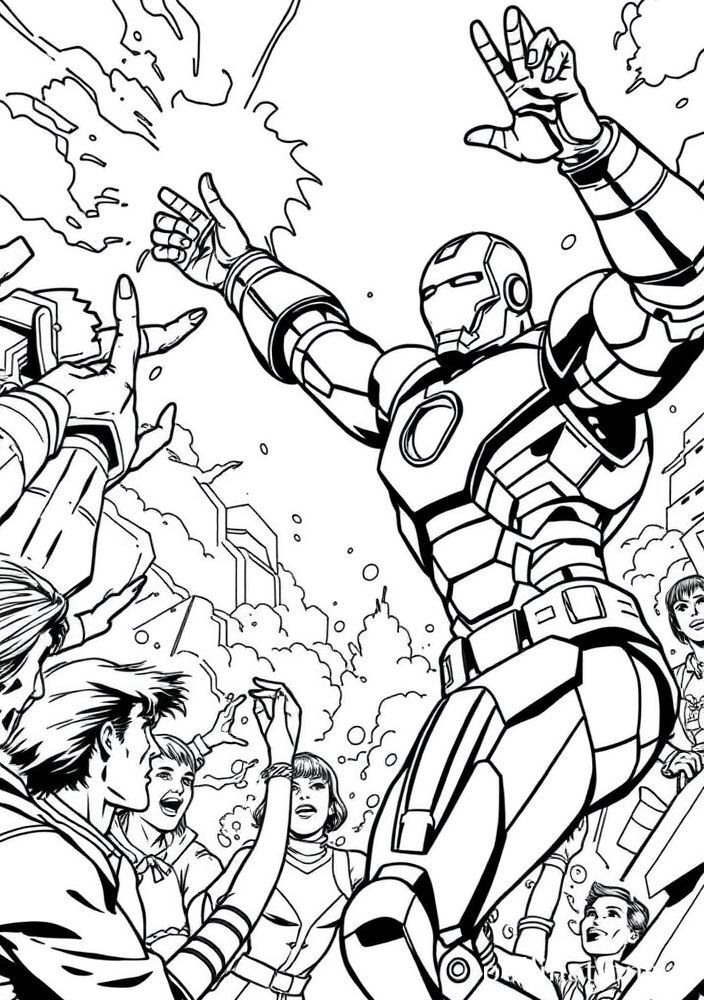 Iron Man salvando pessoas para colorir