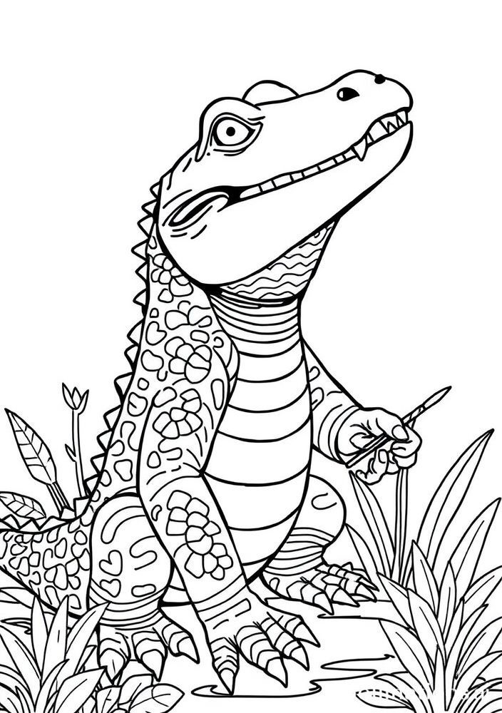 Jacaré Pintor para colorir