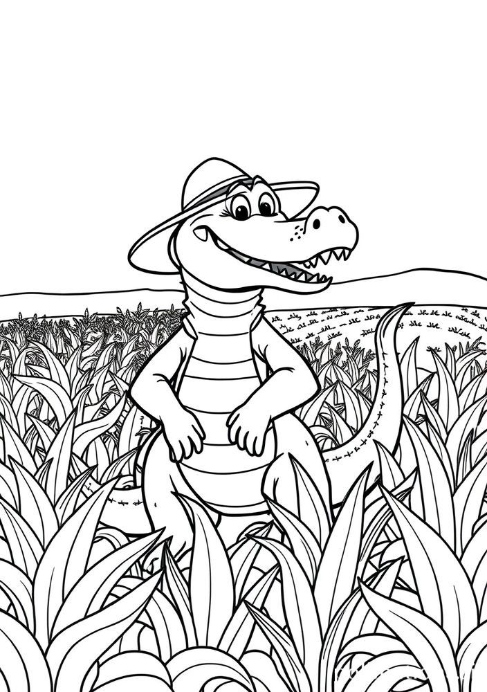 Jacaré agricultor no campo para colorir