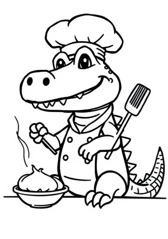Jacaré chef na cozinha para colorir