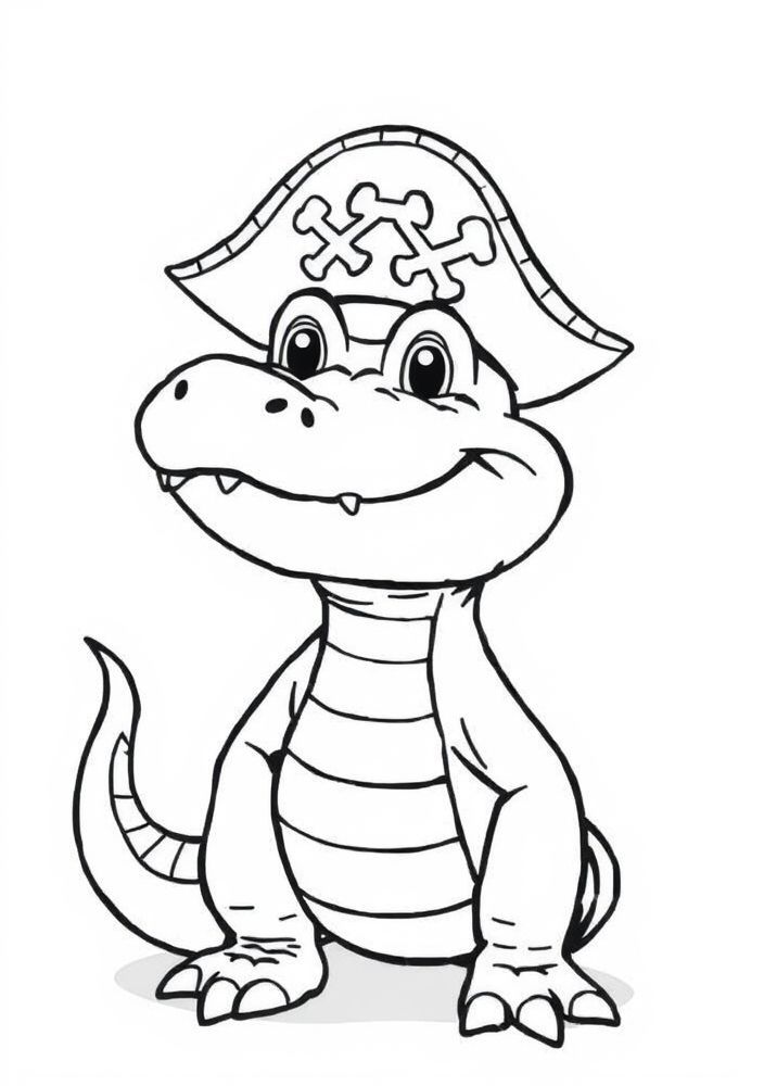 Jacaré com chapéu de pirata para colorir