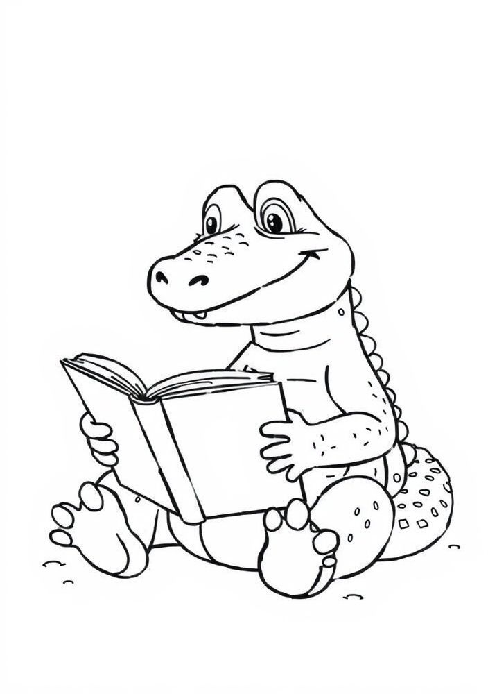 Jacaré com um livro para colorir