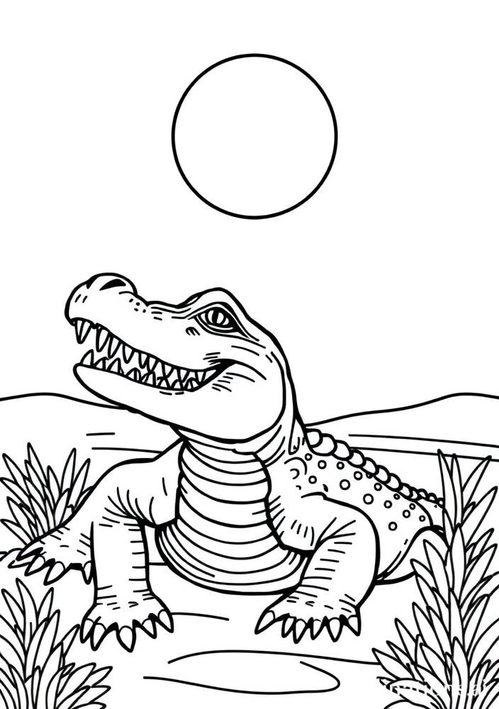 Jacaré e a Lua Brilhante para colorir