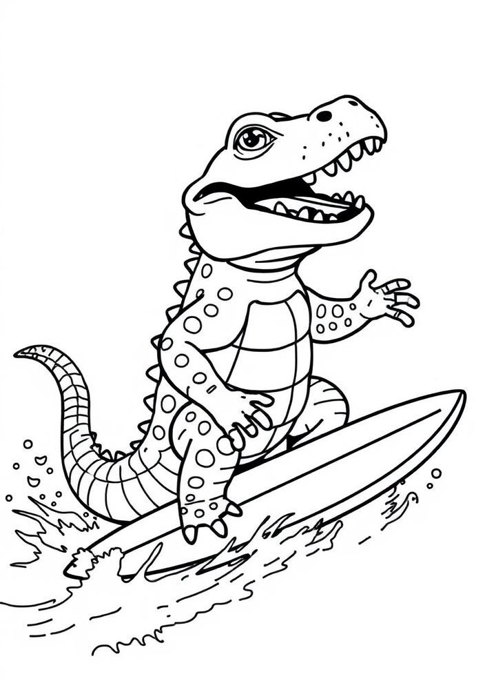 Jacaré em Aventura de Surf para colorir