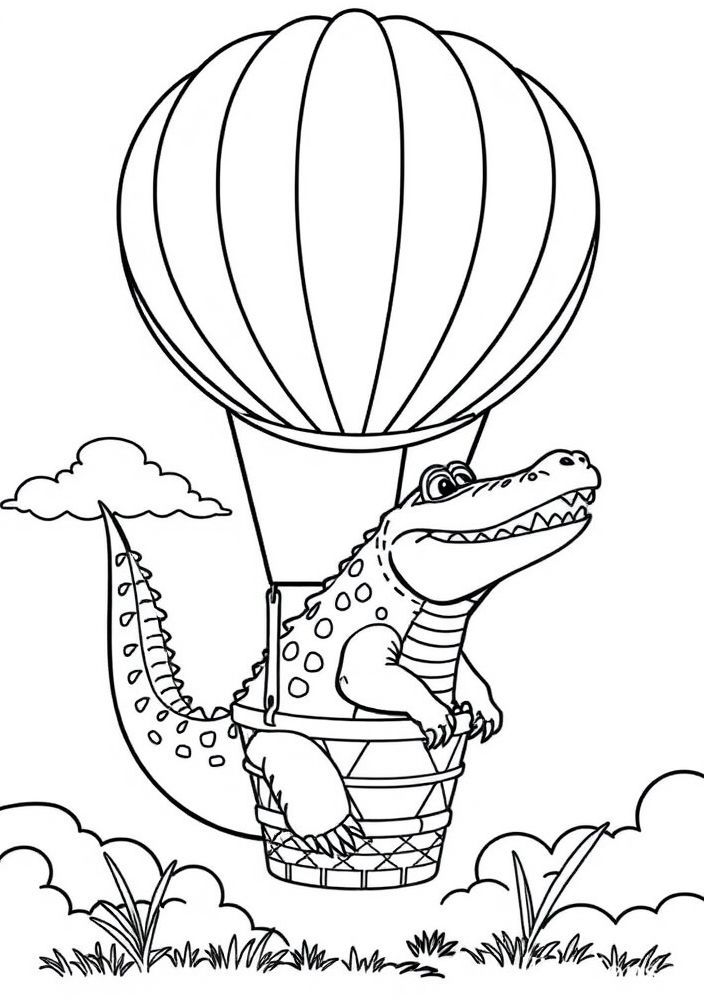 Jacaré em um Balão de Ar Quente para colorir