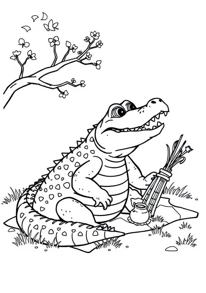 Jacaré em um Picnic para colorir