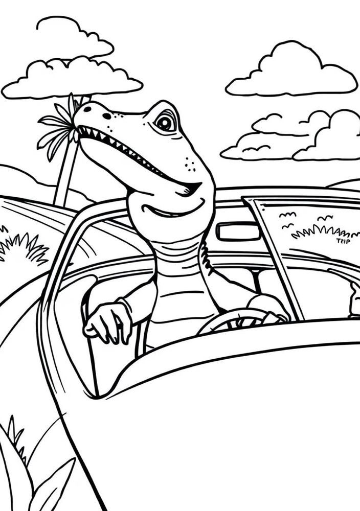 Jacaré em um carro conversível para colorir