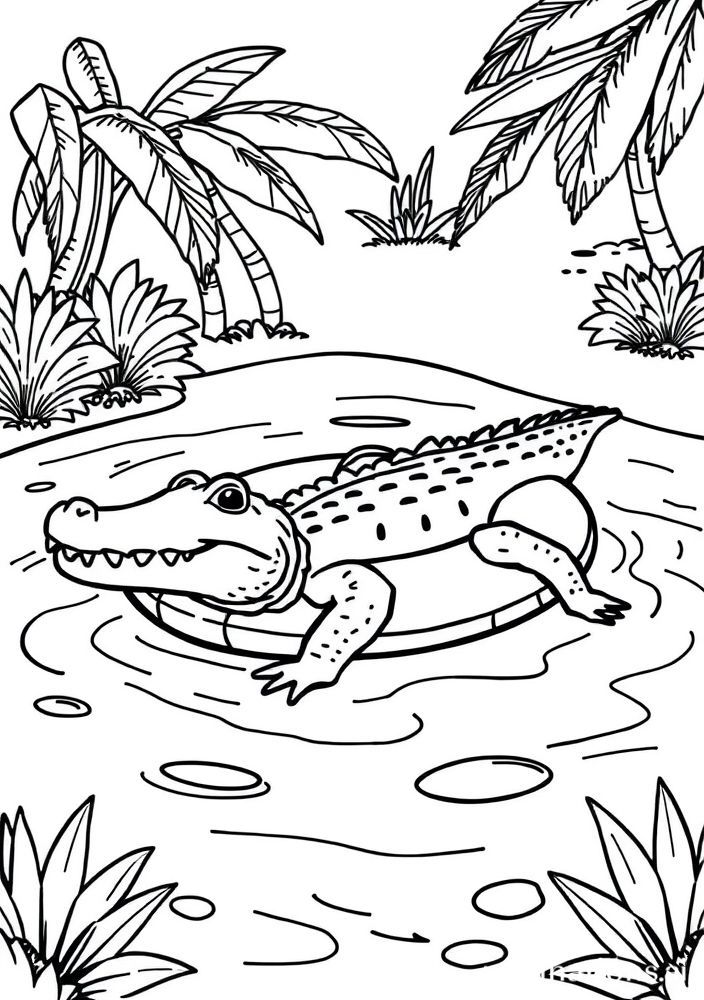 Jacaré em uma bóia de piscina para colorir