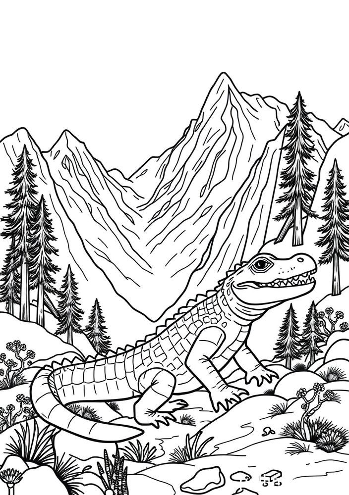 Jacaré em uma trilha de montanha para colorir