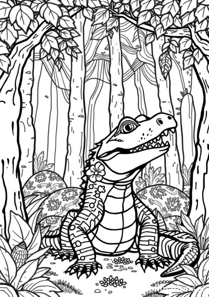 Jacaré na Floresta para colorir