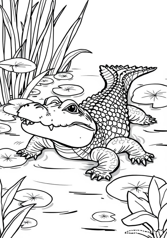 Jacaré na Lagoa para colorir
