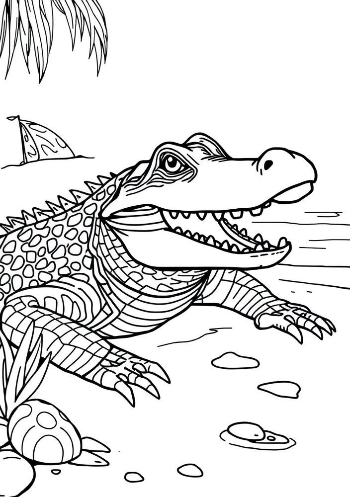 Jacaré na Praia para colorir
