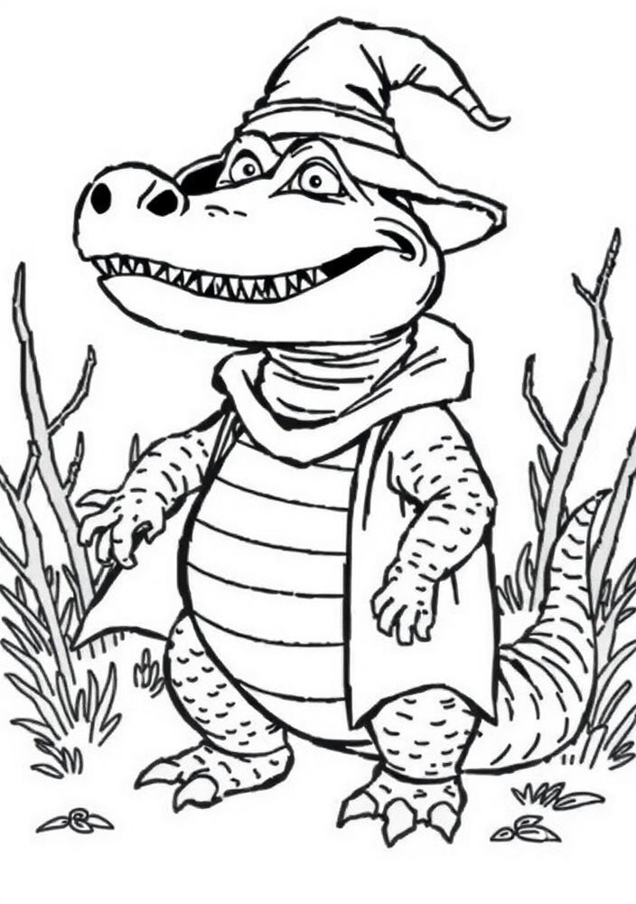 Jacaré no Halloween para colorir