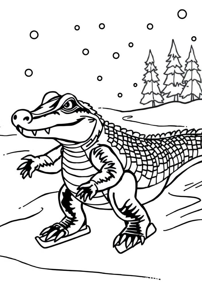 Jacaré patinador no gelo para colorir