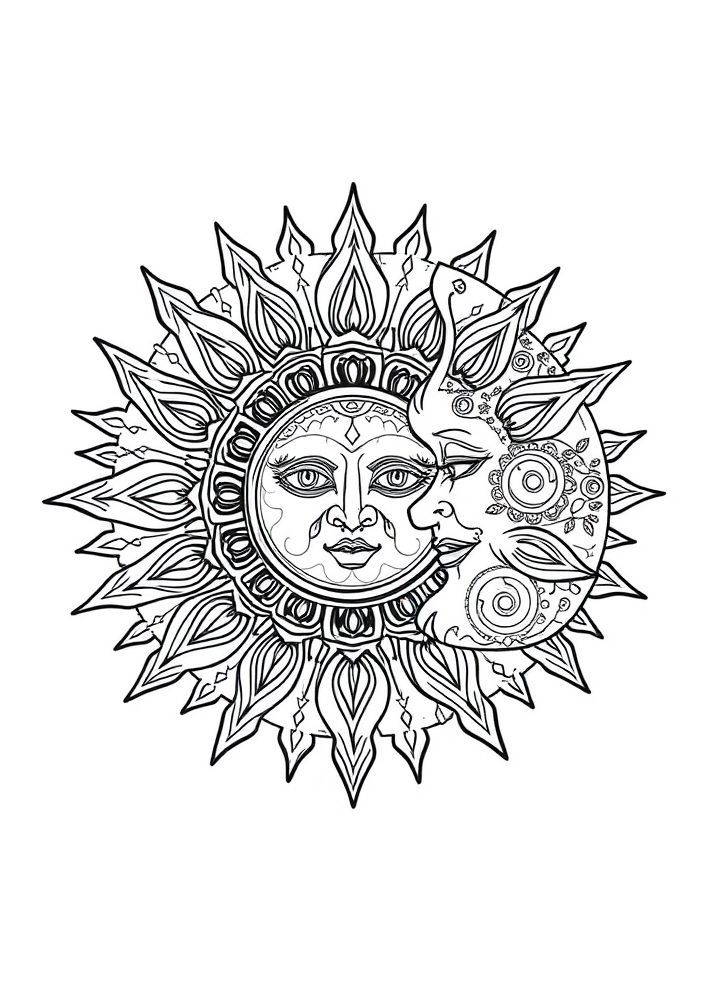 Mandala do Sol e da Lua para Colorir
