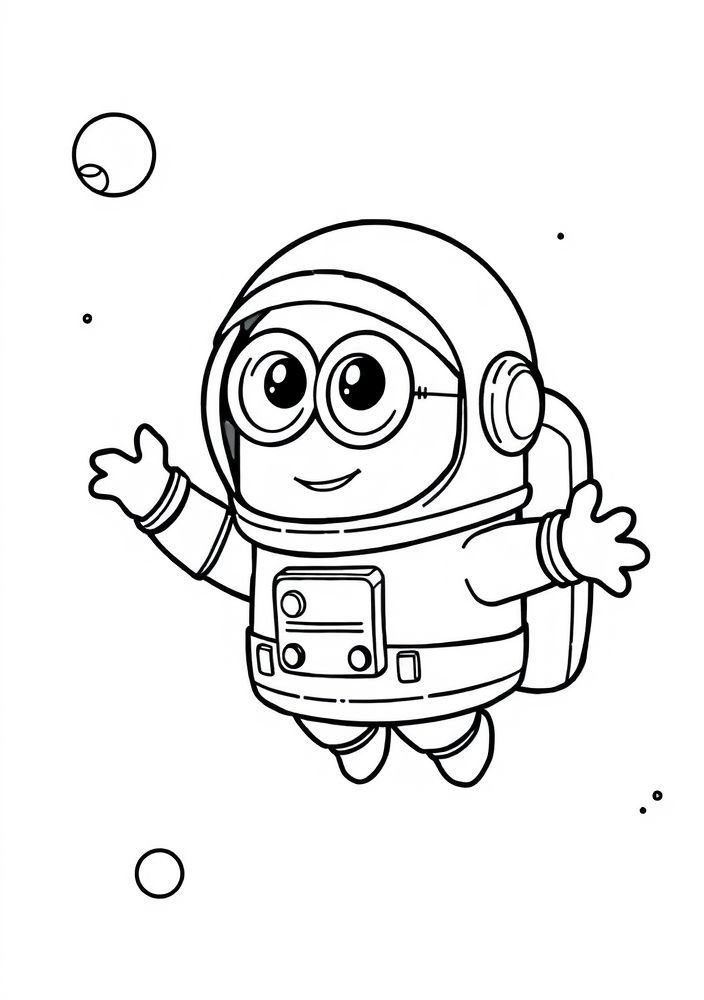 Minion astronauta flutuando no espaço para colorir