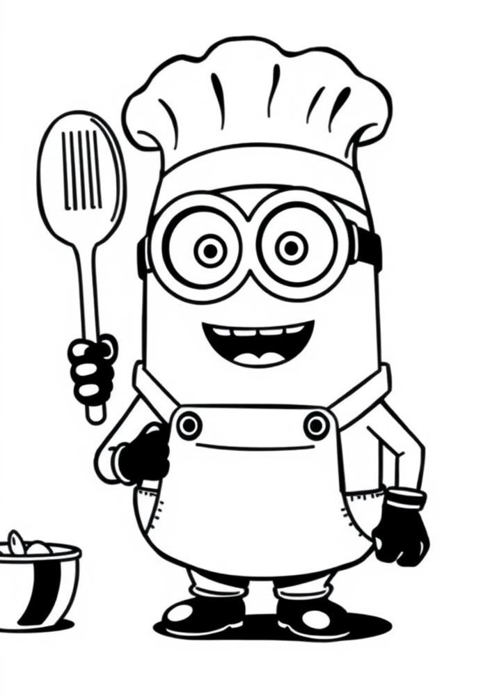 Minion chef cozinhando para colorir