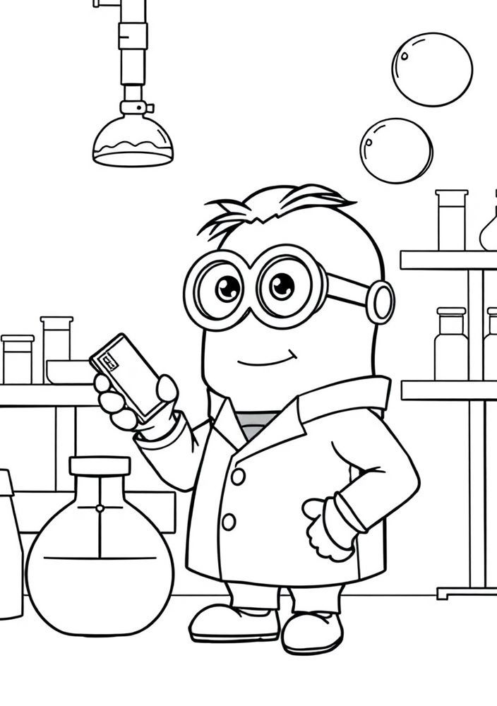 Minion cientista em um laboratório