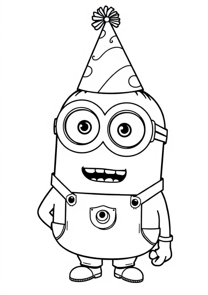 Minion com chapéu de festa para colorir