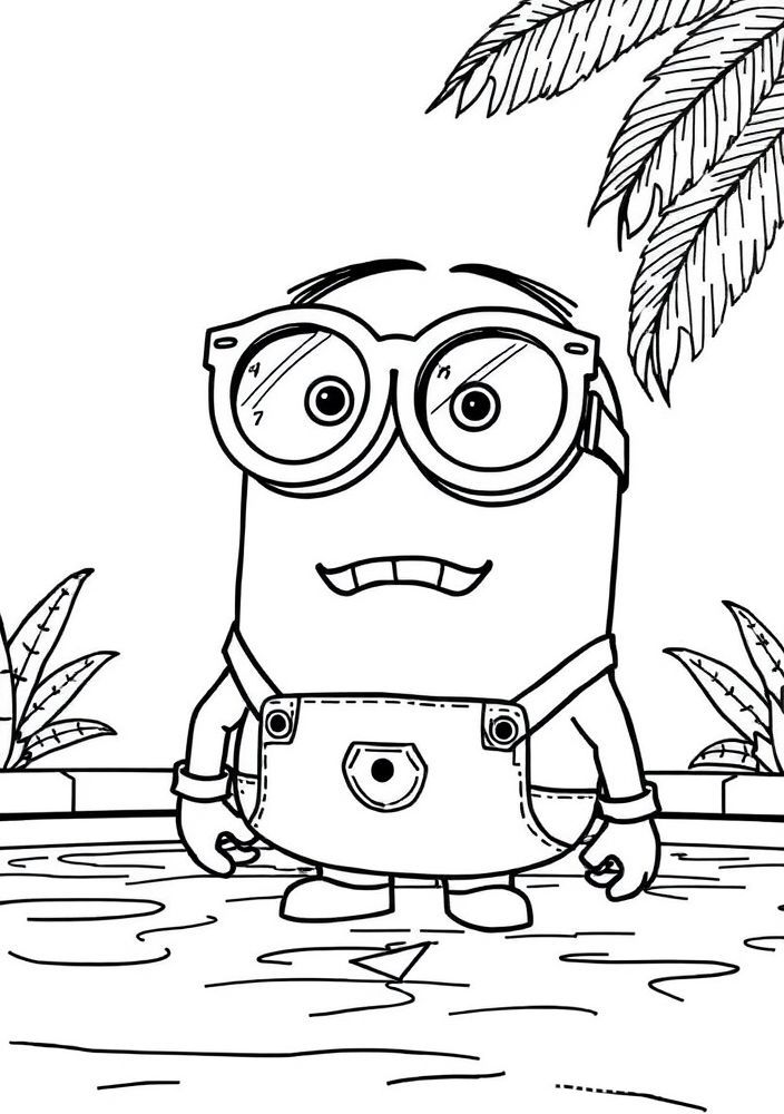 Minion com óculos de sol na piscina para colorir