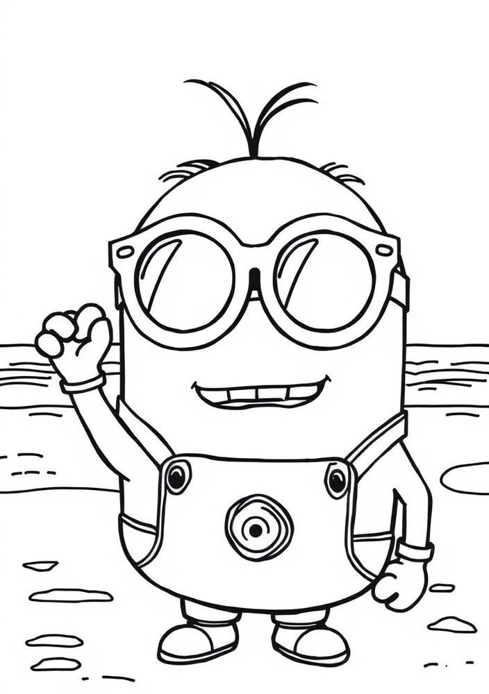 Minion com óculos de sol na praia para colorir