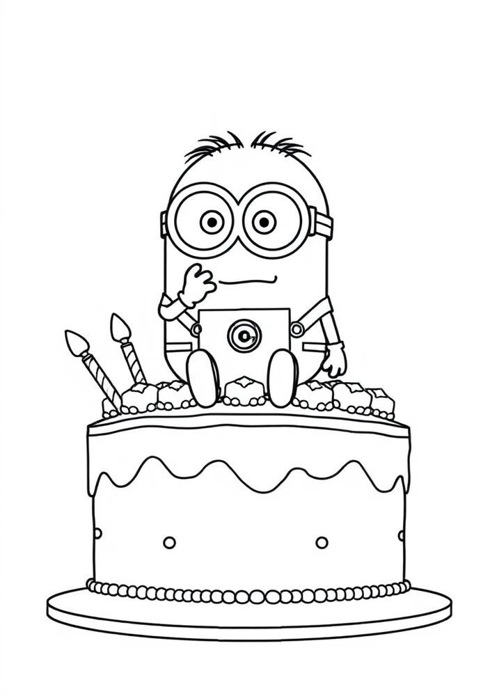 Minion em um bolo gigante para colorir