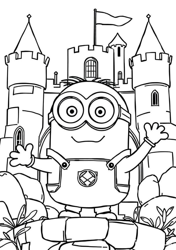 Minion em um castelo para colorir