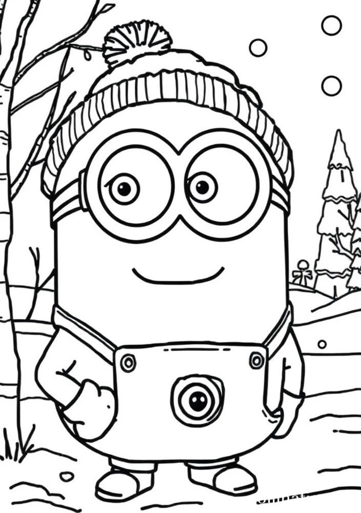 Minion em um dia de inverno para colorir
