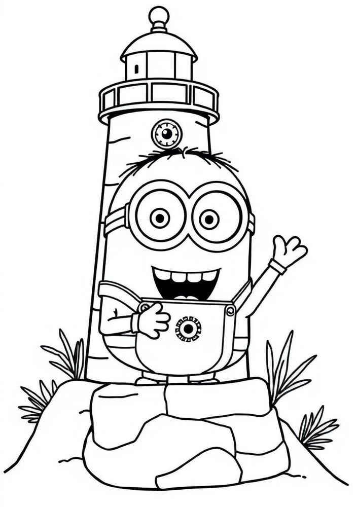 Minion em um farol para colorir
