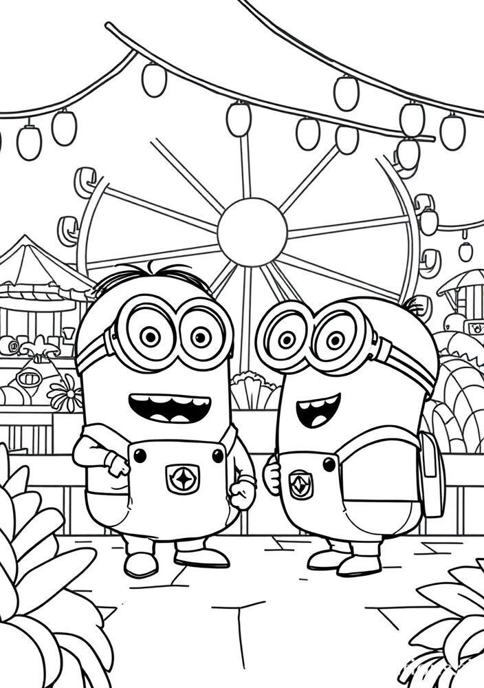 Minion em um parque de diversões para colorir