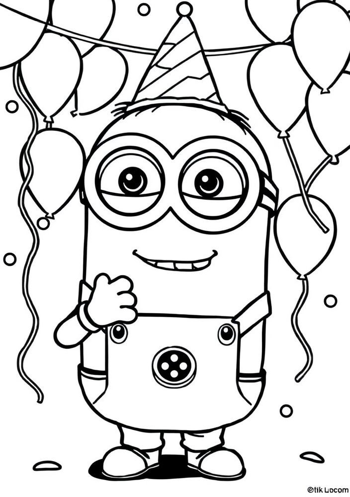 Minion em uma festa de aniversário para colorir