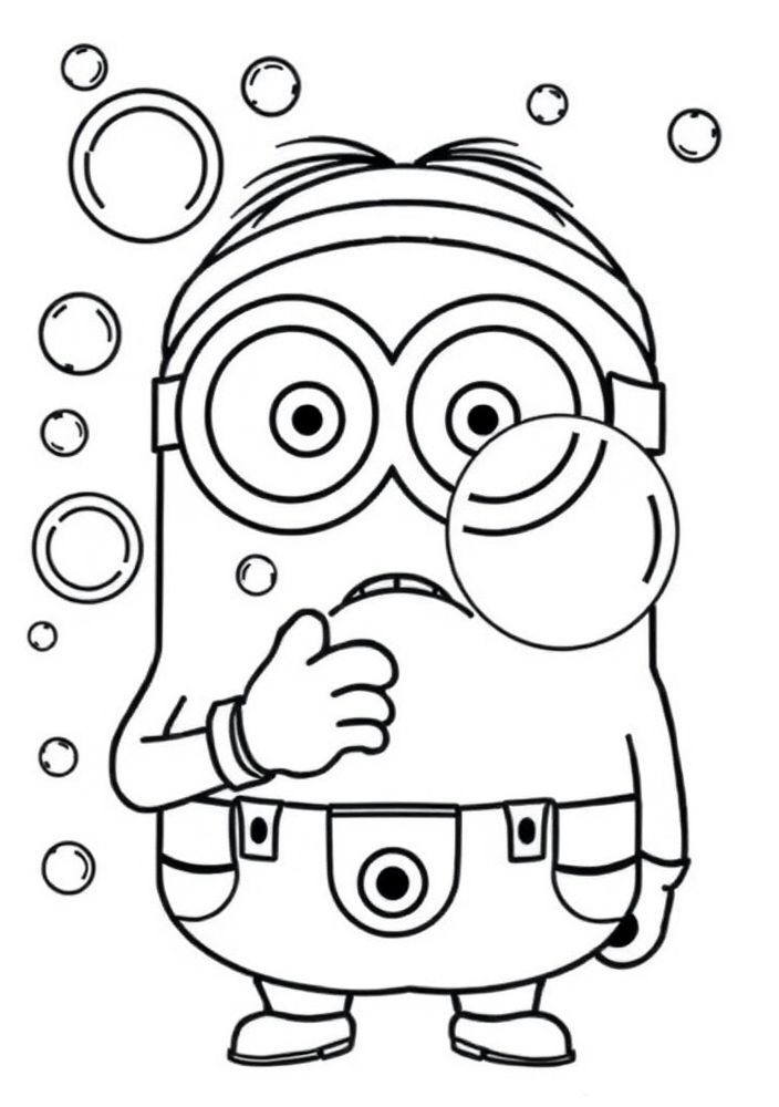 Minion fazendo bolhas de sabão para colorir