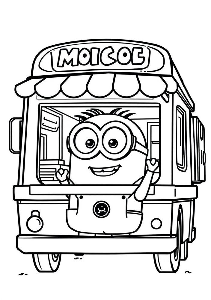 Minion num furgão de comida para colorir