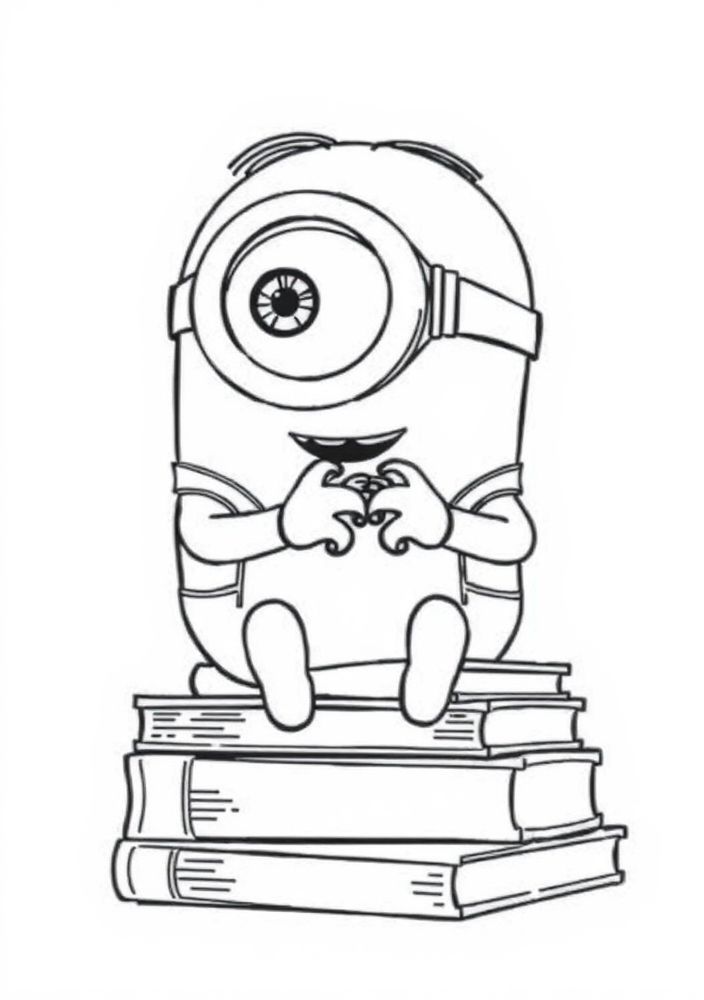 Minion sentado em um monte de livros para colorir
