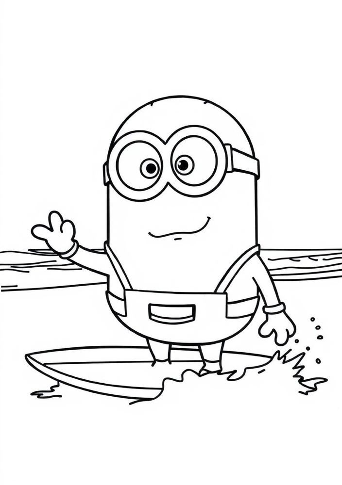 Minion surfista colorindo na praia