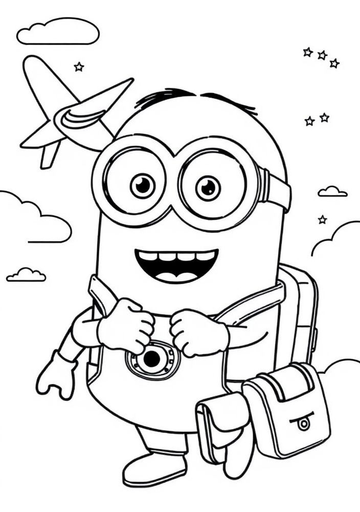 Minion viajando de avião para colorir