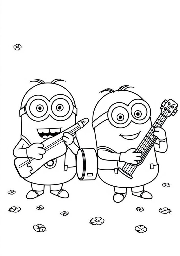 Minions com instrumentos musicais para colorir