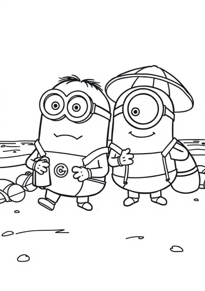Minions de férias na praia para colorir