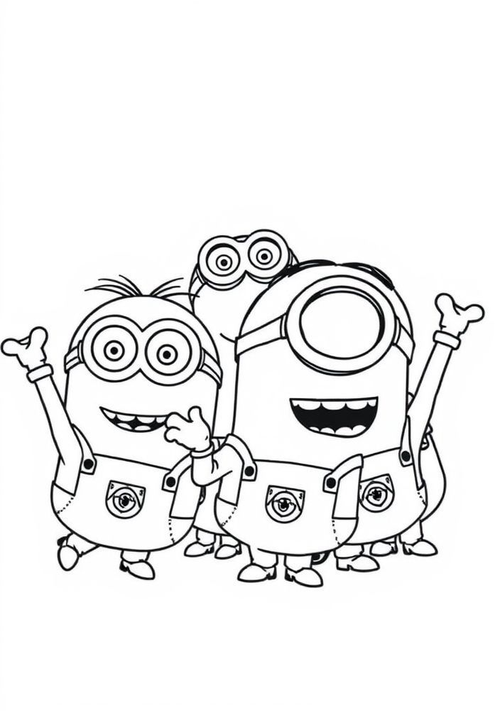 Minions em grupo se divertindo para colorir